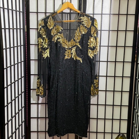 Parisian Room Silk Sequin & Beaded Dress Size 12 - Picture 1 of 8